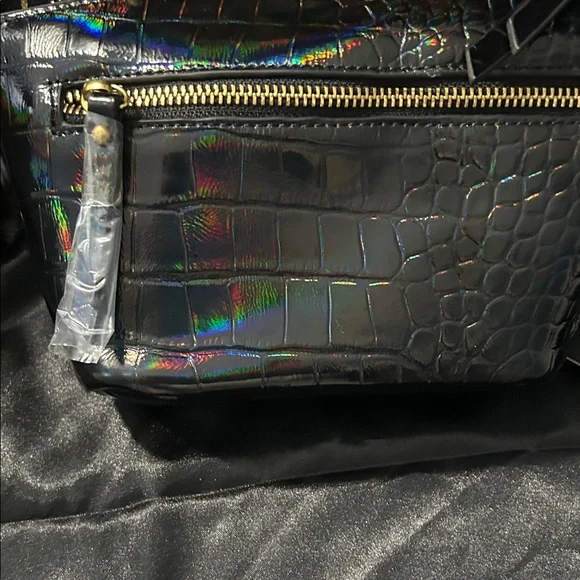 Sharif Black Iridescent Croc-Embossed Leather Bag NWT - Picture 6 of 16
